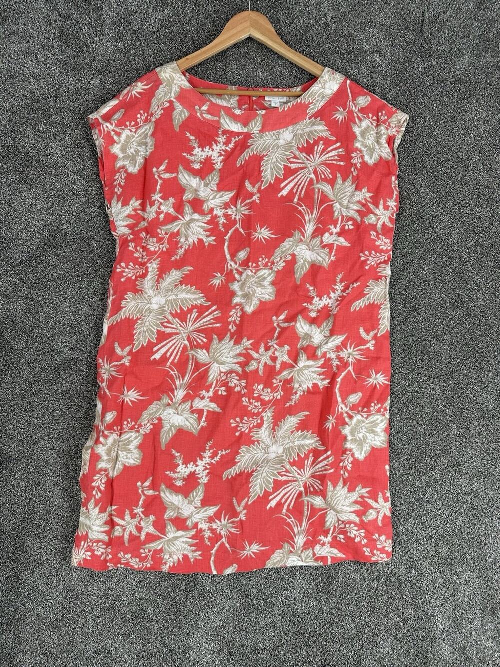 J.Jill Love Linen Shift Dress Coral Tropical Floral Cruise Beachy Coastal Large